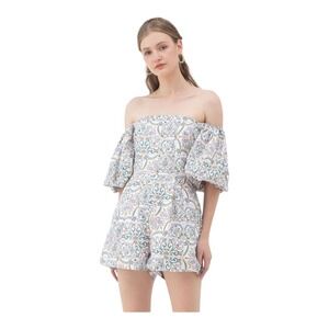 NWT Chicwish Boho Off-Shoulder Puff Sleeve Paisley Print‎ Romper Size Small